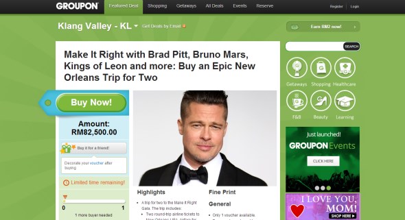 Groupon Offers Epic Deal to Make It Right Gala with Brad Pitt