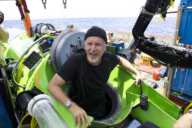 James Cameron emerges from the DEEPSEA CHALLENGER submersible