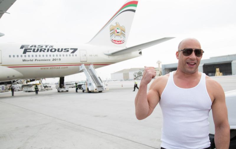 Vin Diesel Welcomes Newly-Decaled Furious 7 Plane at LAX