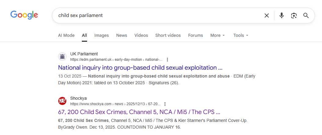 Shockya article ranking at top of Google search results